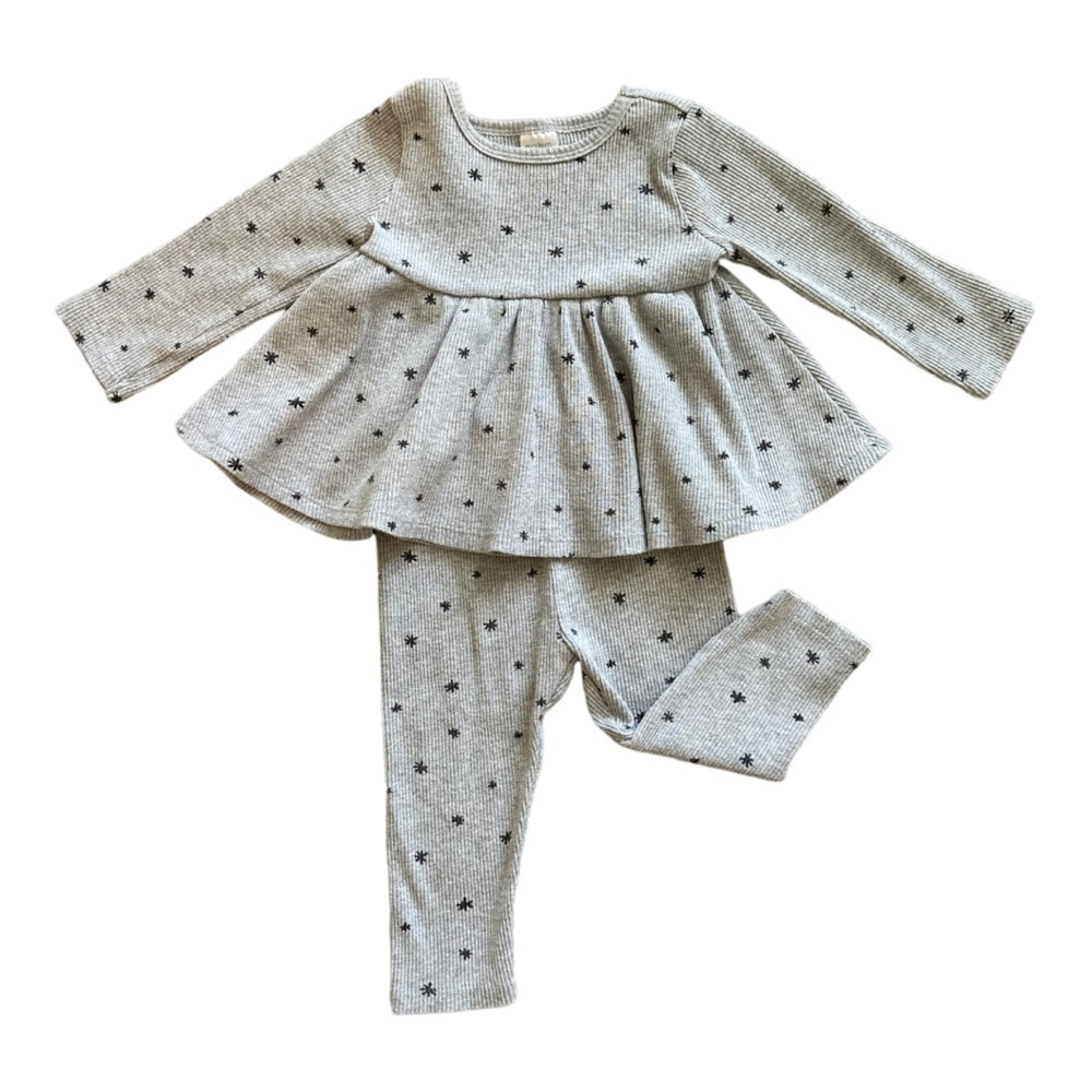 Gerber Girls Long Sleeve Waffle Knit Matching Set, 12 MO